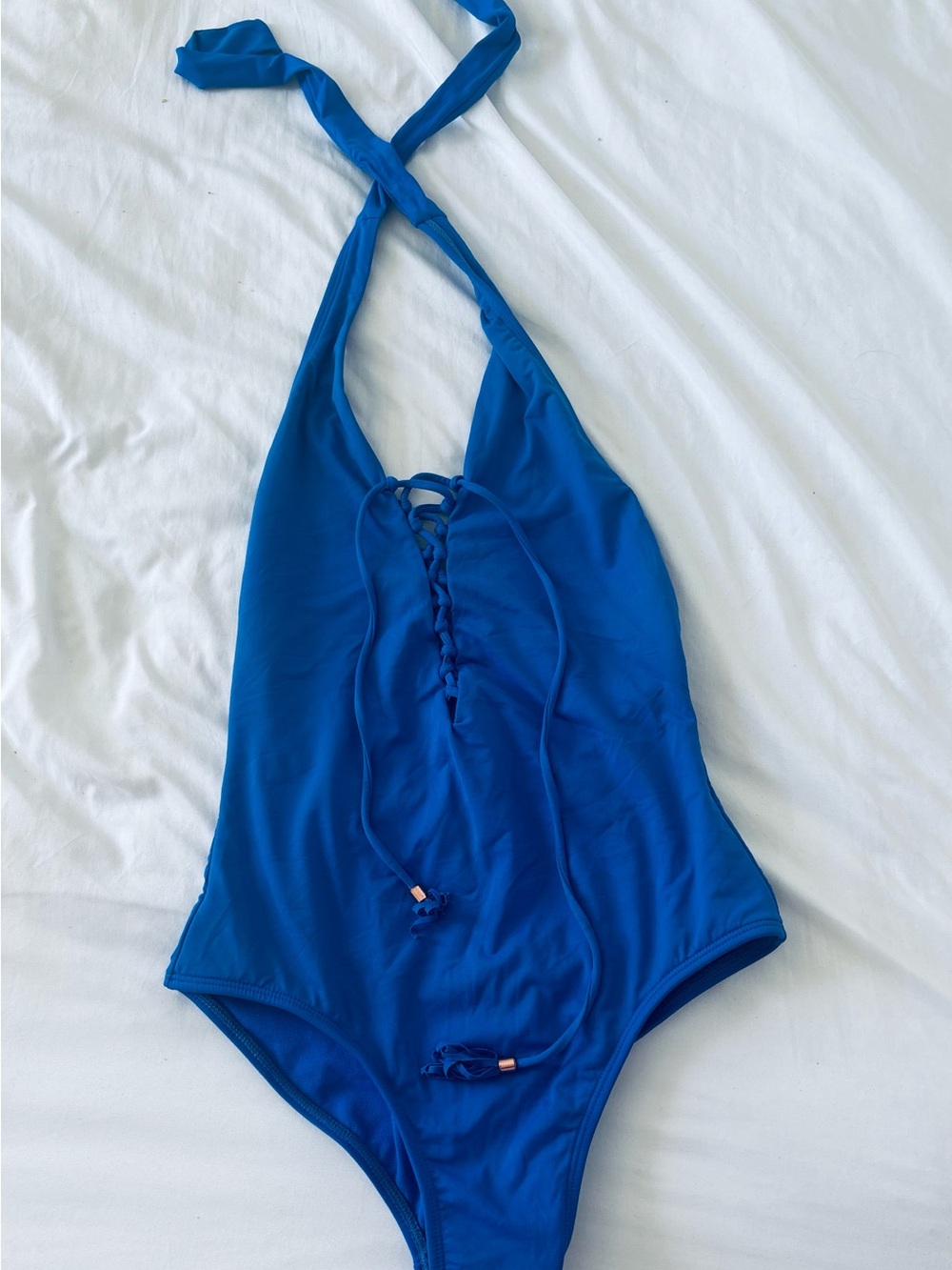Cobalt Blue Lace-Up Halter One-Piece Swimsuit